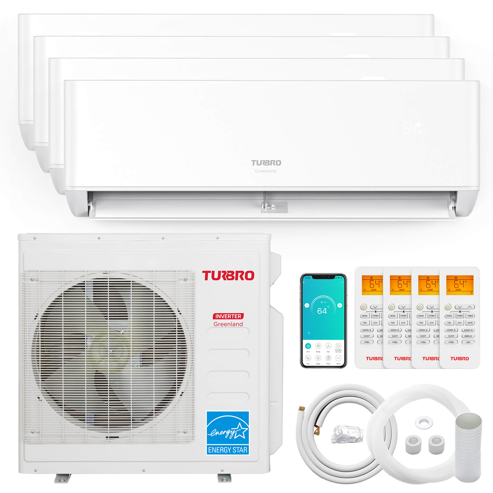Greenland 36,000 BTU Quad-Zone(4) Mini Split AC with Heat Pump (R454B)