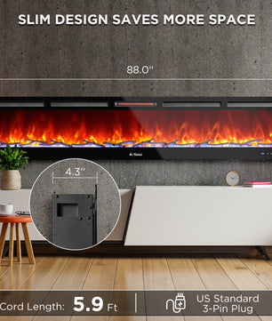 In Flames INF88W-3D WiFi Smart Wall Mounted Electric Fireplace - Tempered Glass