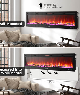 In Flames INF98W-3D WiFi Smart Wall Mounted Electric Fireplace - Tempered Glass