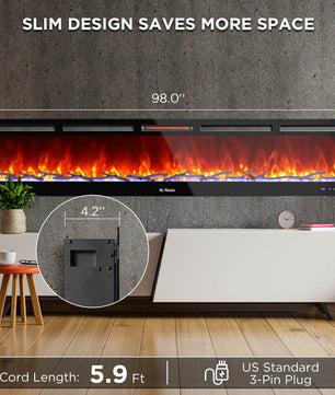 In Flames INF98W-3D WiFi Smart Wall Mounted Electric Fireplace - Tempered Glass