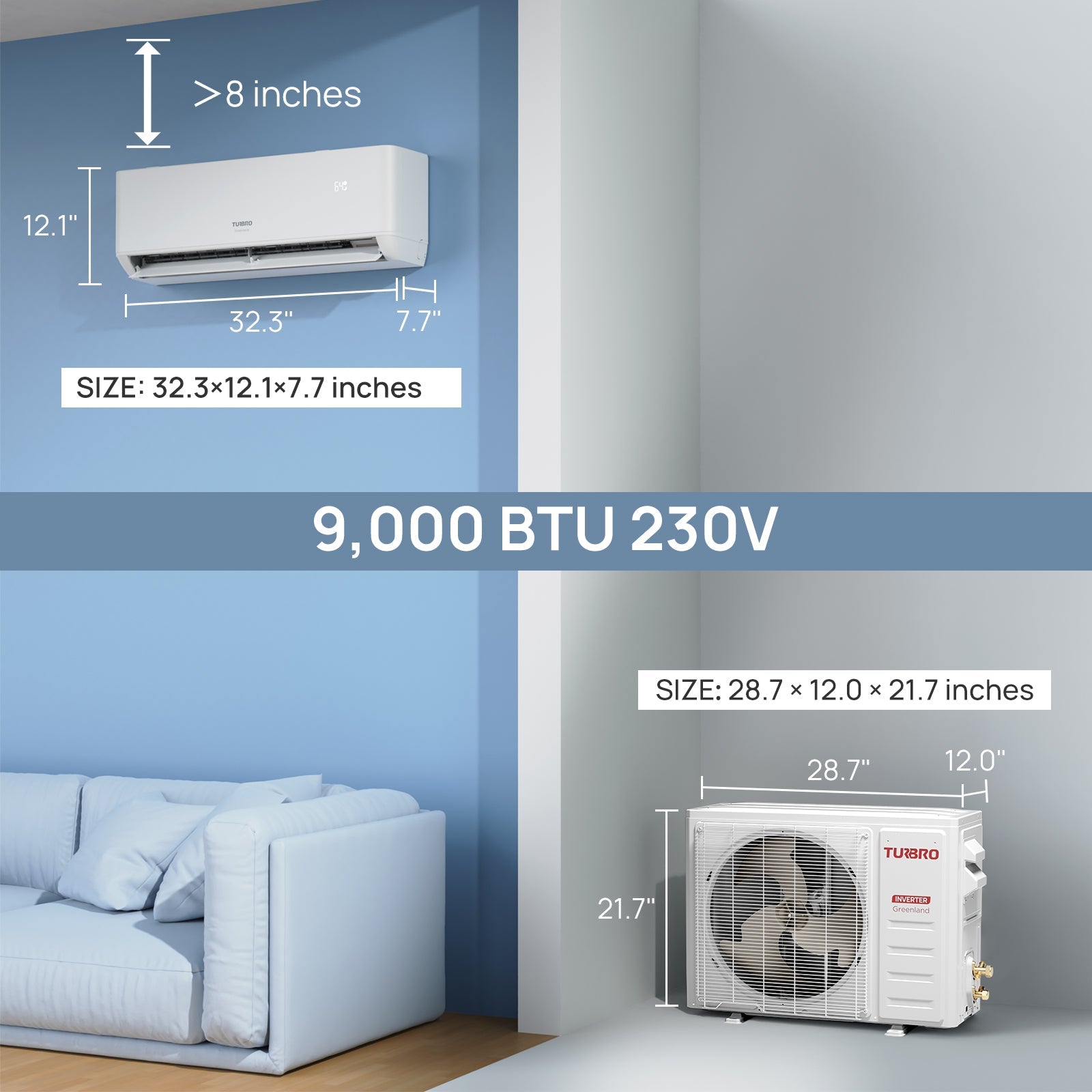 Greenland 9000 BTU WiFi Ductless Mini Split AC with Heat Pump (R454B)