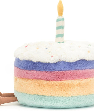 Jellycat Amuseables Rainbow Birthday Cake Stuffed Toy, Medium 6 inches - Dessert Plush - Birthday Gift