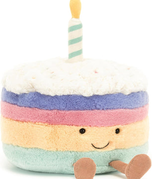 Jellycat Amuseables Rainbow Birthday Cake Stuffed Toy, Medium 6 inches - Dessert Plush - Birthday Gift