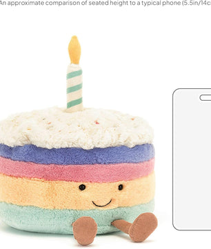 Jellycat Amuseables Rainbow Birthday Cake Stuffed Toy, Medium 6 inches - Dessert Plush - Birthday Gift