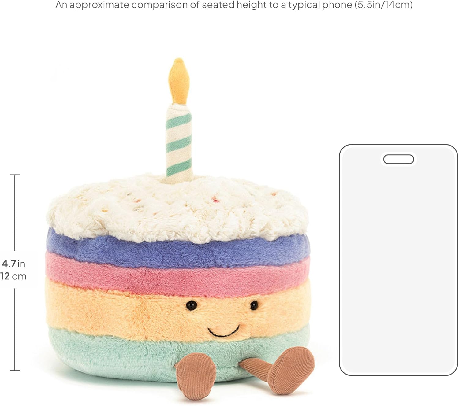 Jellycat Amuseables Rainbow Birthday Cake Stuffed Toy, Medium 6 inches - Dessert Plush - Birthday Gift