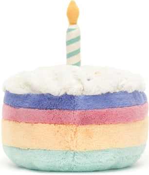 Jellycat Amuseables Rainbow Birthday Cake Stuffed Toy, Medium 6 inches - Dessert Plush - Birthday Gift