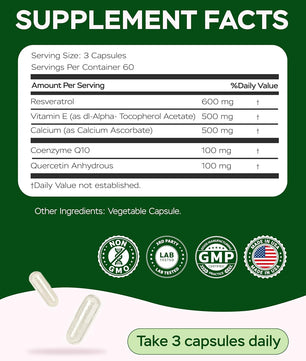 Resveratrol Supplement 1800mg Complex - 180 Capsules