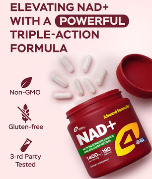 NAD Plus Supplement 1400mg with Nicotinamide Riboside, Collagen - 180 Capsules