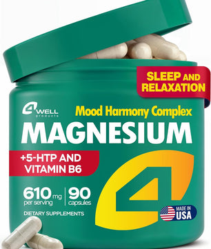 Magnesium Advanced Complex 610Mg with Glycinate, Citrate, Vitamin B6 for 3X Absorption & 5-HTP