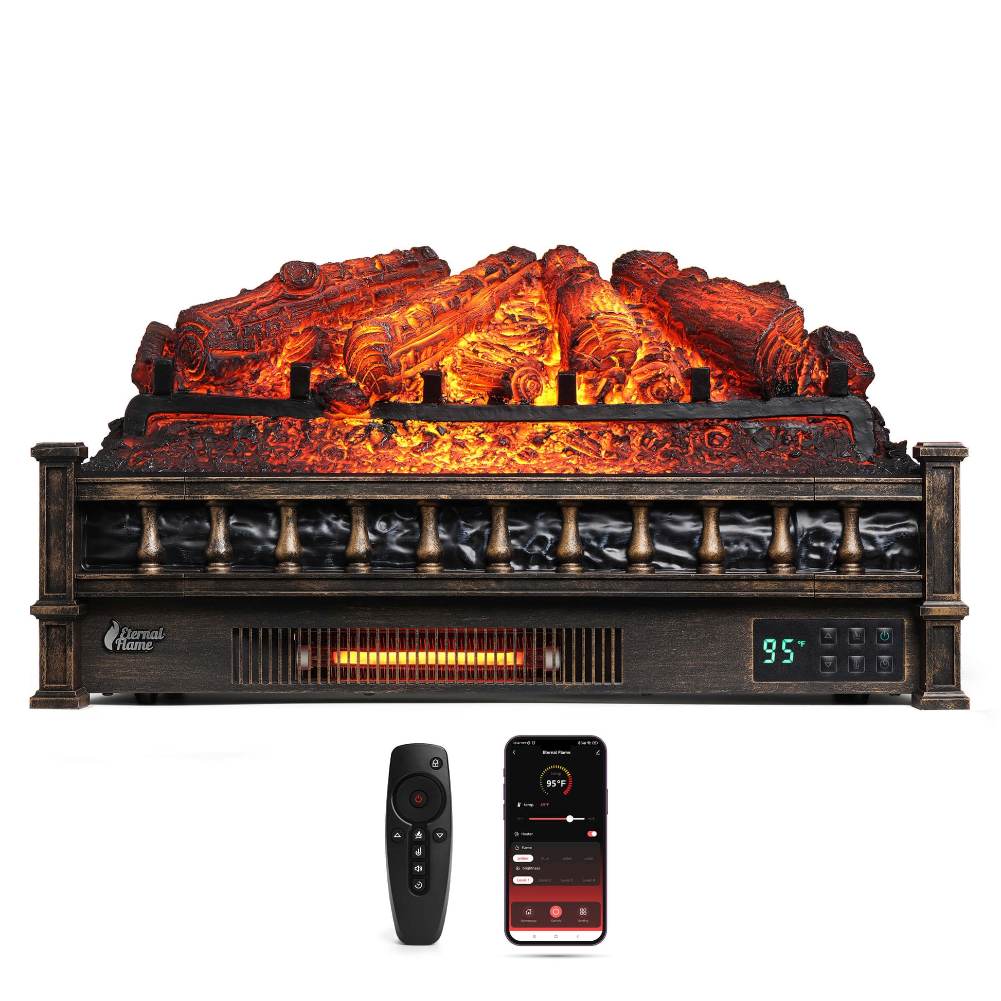 (Open Box) Eternal Flame EF26-PB Smart Electric Fireplace Logs, WiFi Enabled