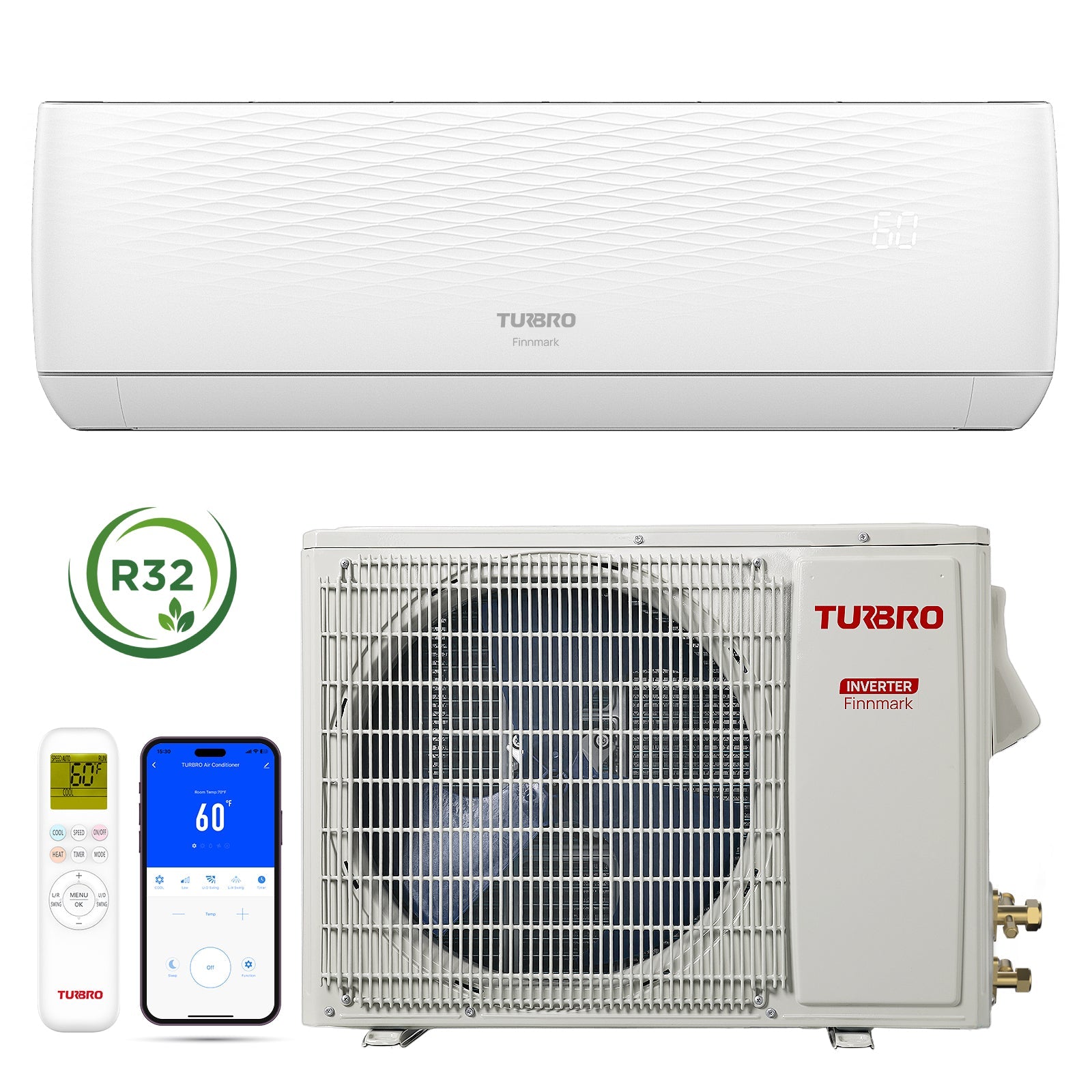 Finnmark 24000 BTU WiFi Ductless Mini Split AC with Heat Pump, 230V (R32)