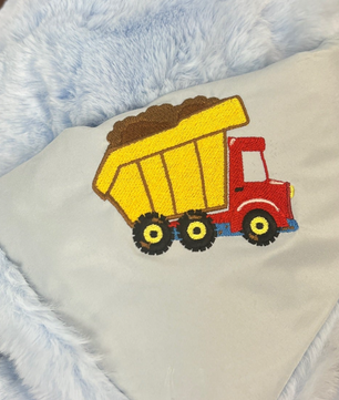 Dump Truck on Blue Baby Blanket