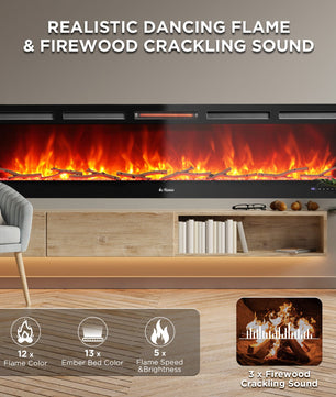 In Flames INF88W-3D WiFi Smart Wall Mounted Electric Fireplace - Tempered Glass
