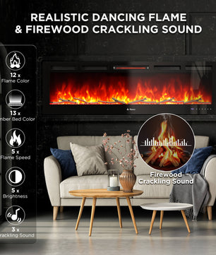 In Flames INF60W-3D WiFi Smart Wall Mounted Electric Fireplace - Tempered Glass