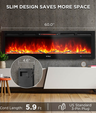 In Flames INF60W-3D WiFi Smart Wall Mounted Electric Fireplace - Tempered Glass