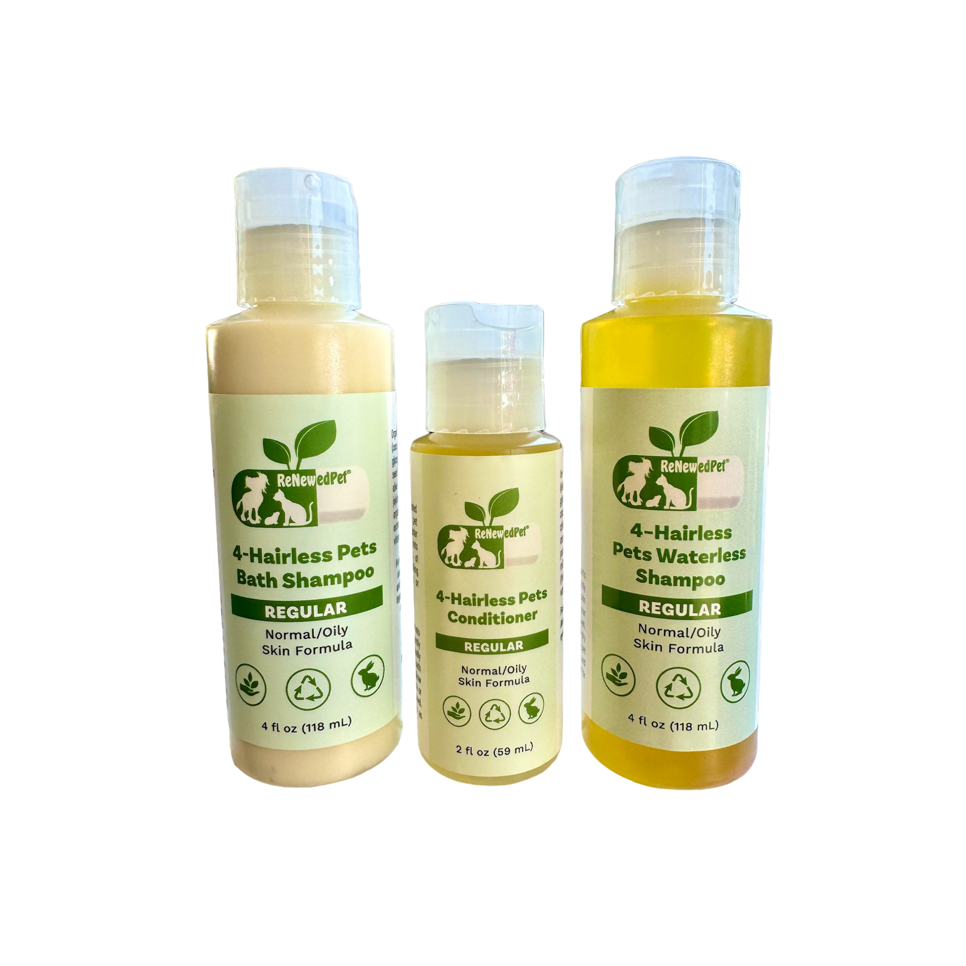 4-HAIRLESS PETS REGULAR SHAMPOO, WATERLESS SHAMPOO & CONDITIONER KIT