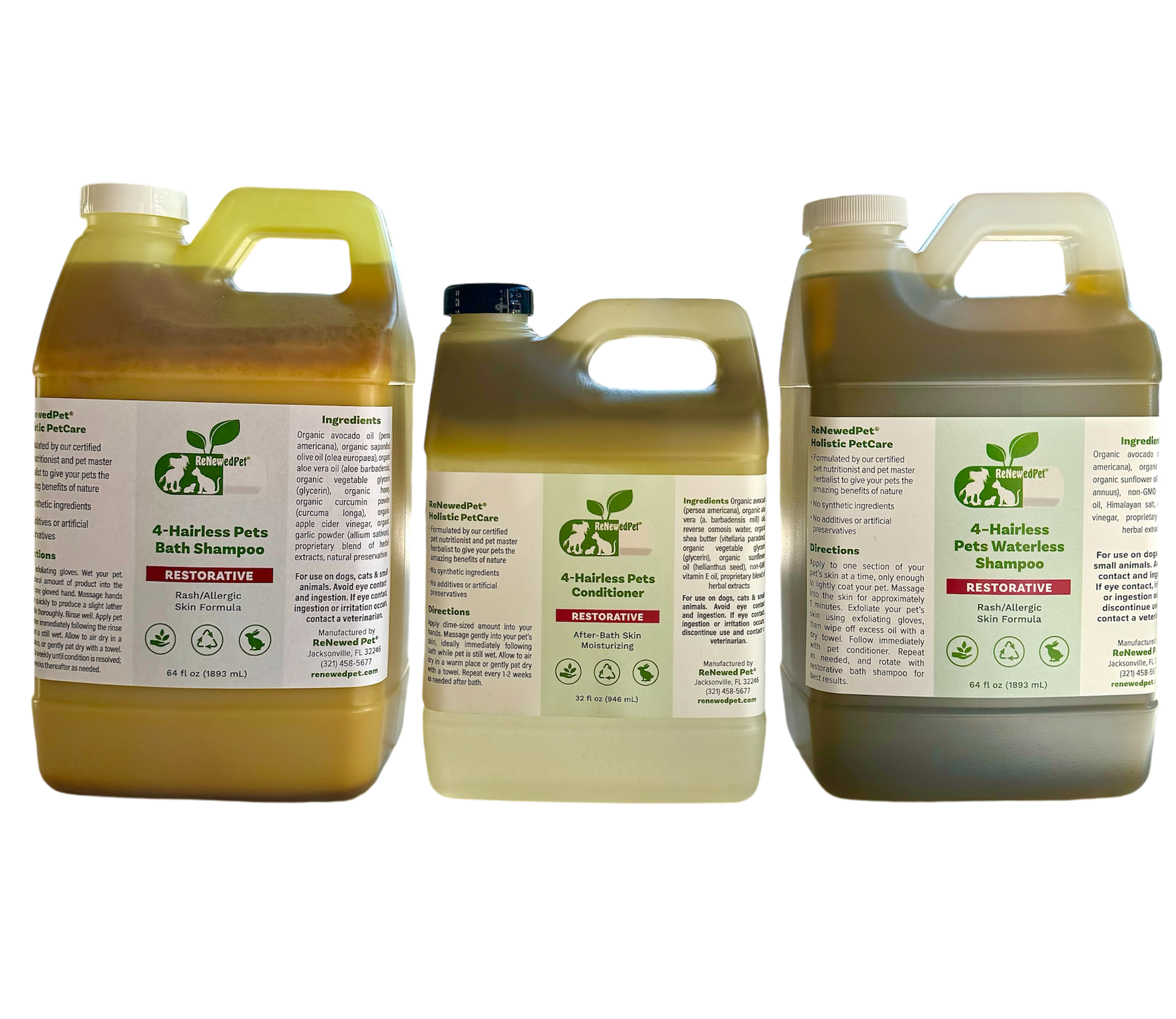 4-HAIRLESS PETS RESTORATIVE SHAMPOO, WATERLESS & CONDITIONER