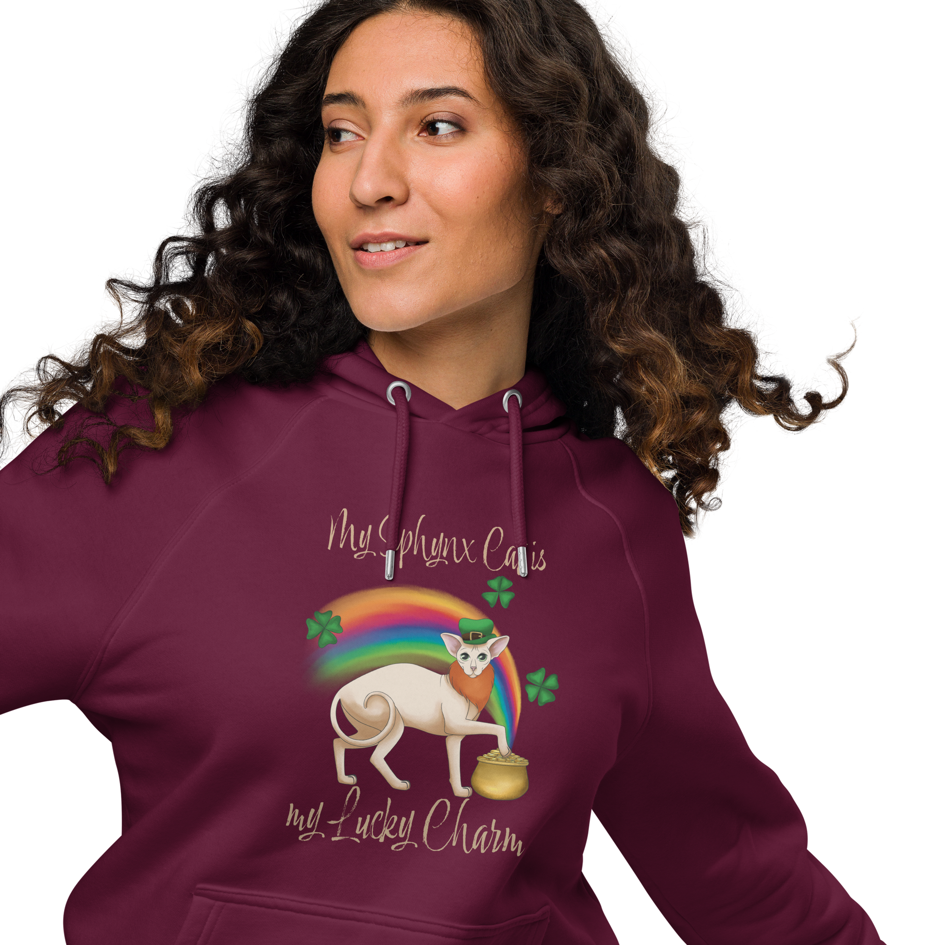 "MY SPHYNX IS MY LUCKY CHARM" WOMEN'S ECO HOODIE