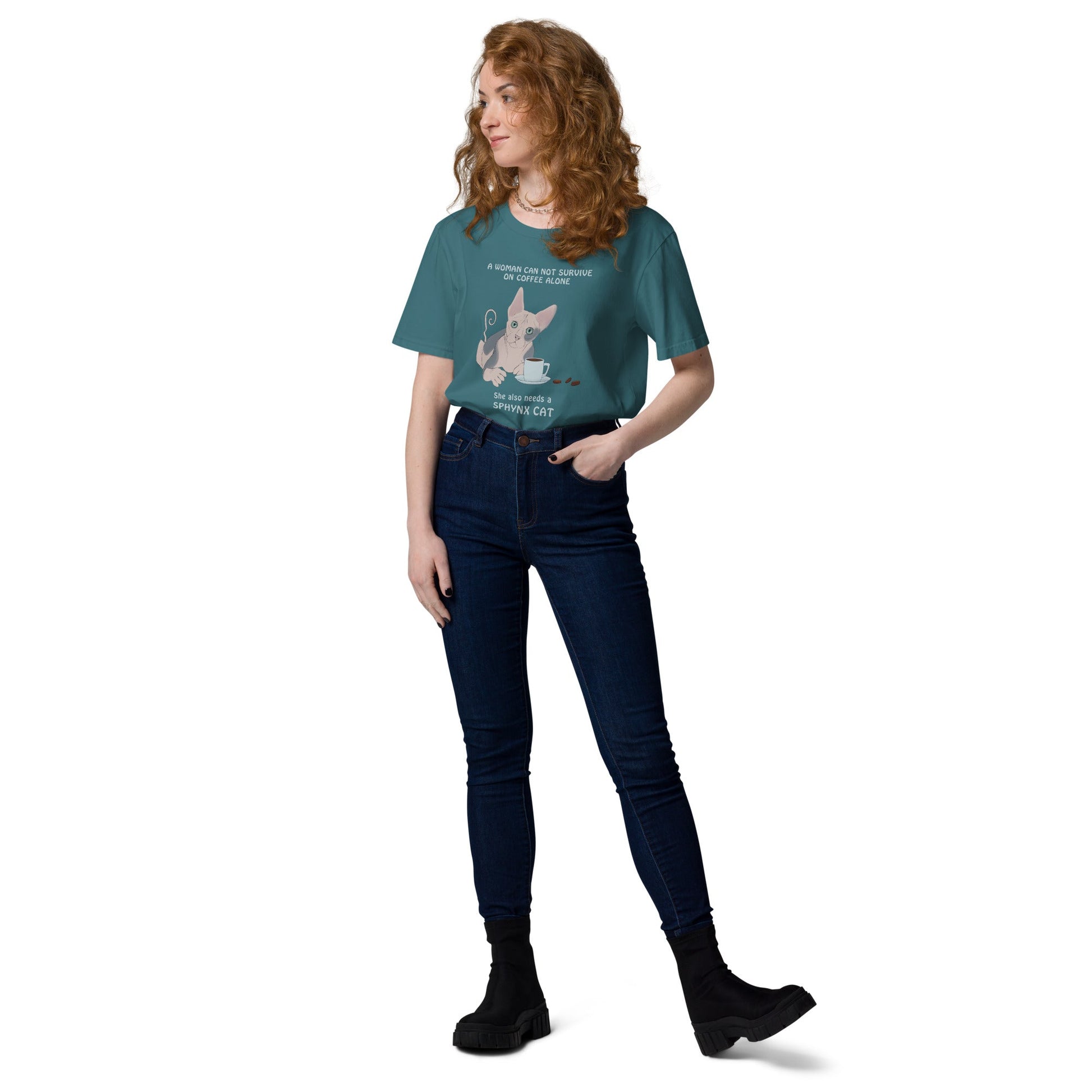 "WOMAN CAN'T SURVIVE ON COFFEE ALONE" WOMAN'S ECO TEE