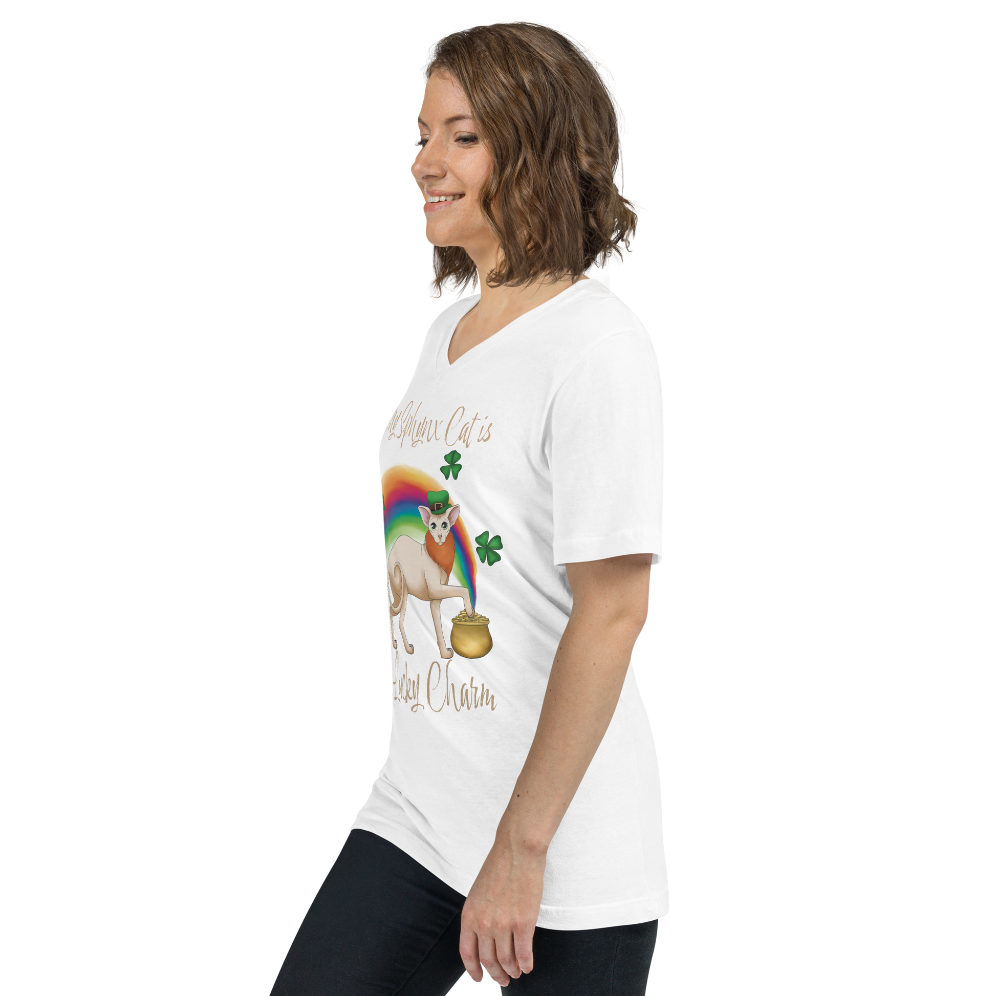 "MY SPHYNX CAT IS MY LUCKY CHARM" - V-NECK UNISEX TEE