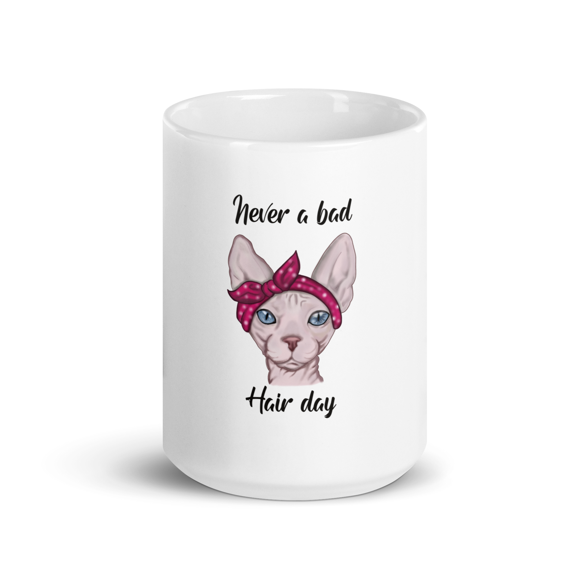 "NEVER A BAD HAIR DAY" SPHYNX COFFEE MUG